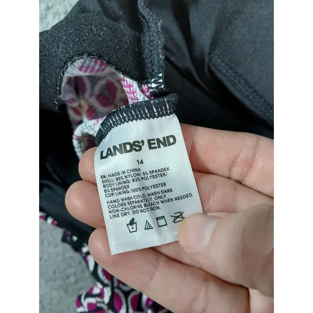 Lands End Swim Top Womens XL Size 14 Pink Floral Geometric Pattern Tankini NWT